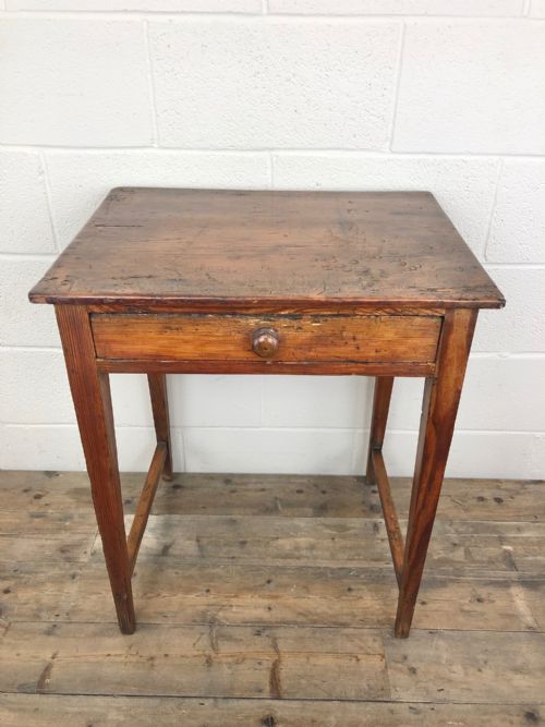 fig 1. Small Antique Stained Pine Side Table with Drawer