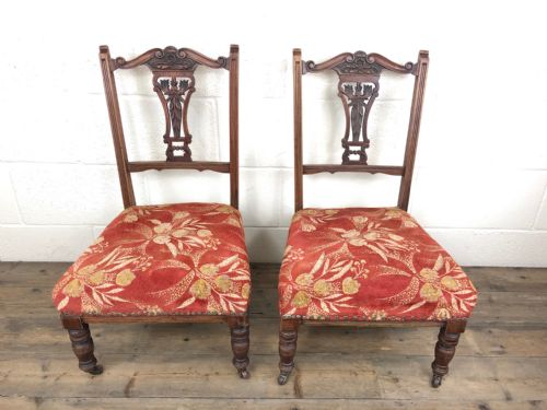fig 1. Pair of Antique Bedroom Chairs with Fabric Seats
