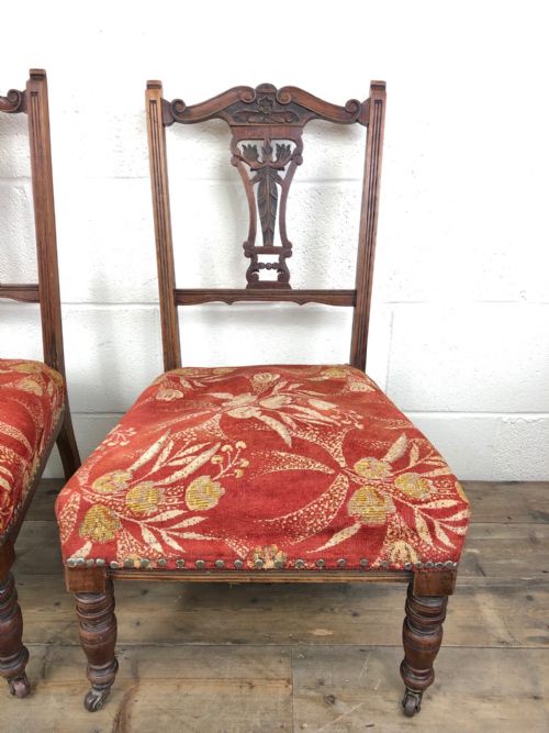 fig 2. Pair of Antique Bedroom Chairs with Fabric Seats