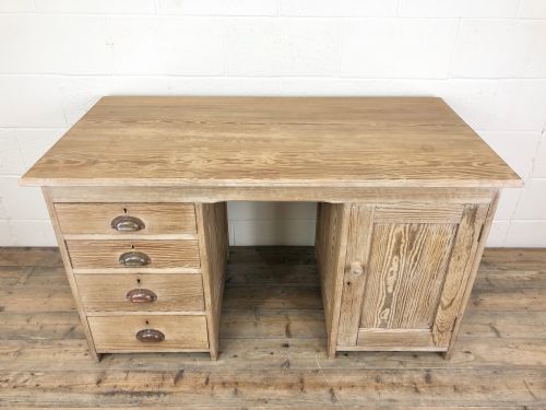 fig 1. Antique Pitch Pine Kneehole Writing Desk