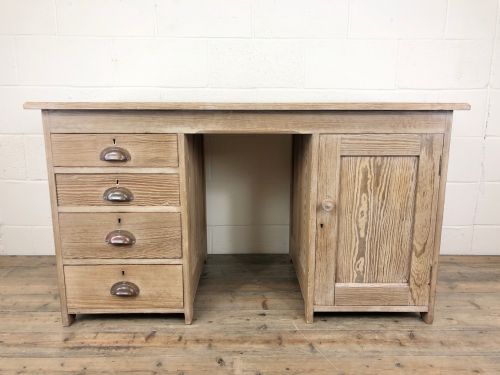 Antique Pitch Pine Kneehole Writing Desk