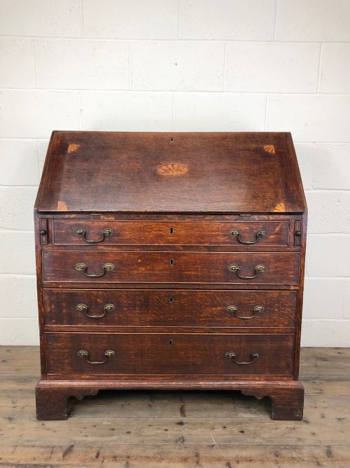 Antique Oak Bureau with Shell Inlay