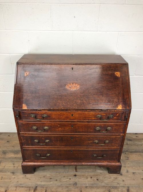 fig 1. Antique Oak Bureau with Shell Inlay