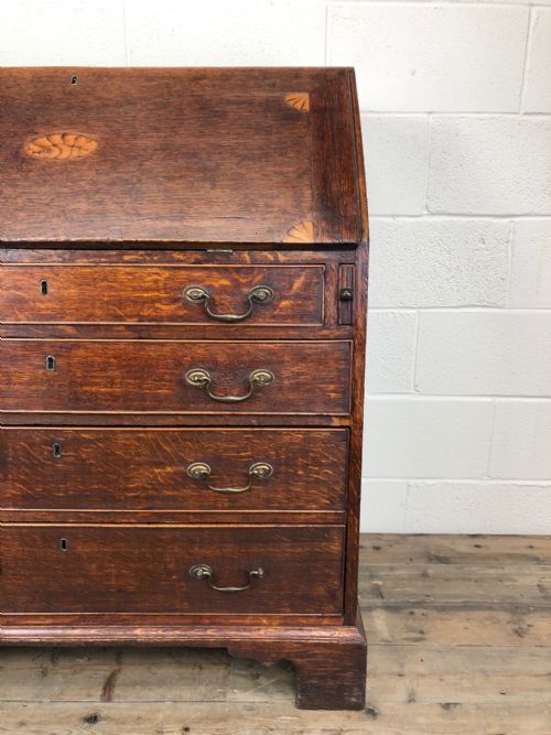 fig 2. Antique Oak Bureau with Shell Inlay