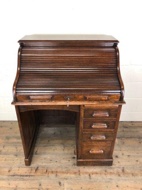 fig 1. Early 20th Century Oak Roll Top Desk