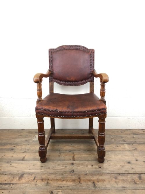 fig 1. Antique Oak and Leather Studded Armchair