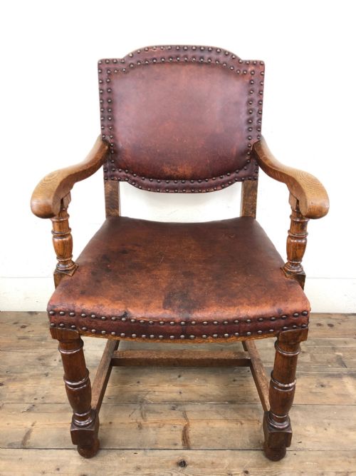 fig 2. Antique Oak and Leather Studded Armchair