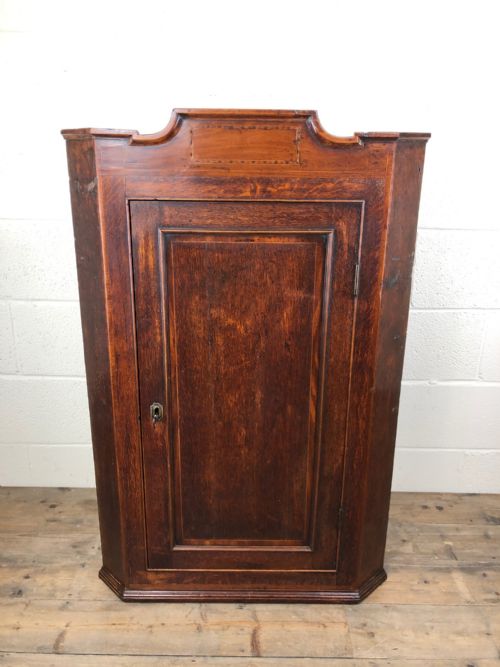 19th Century Inlaid Oak Corner Cupboard