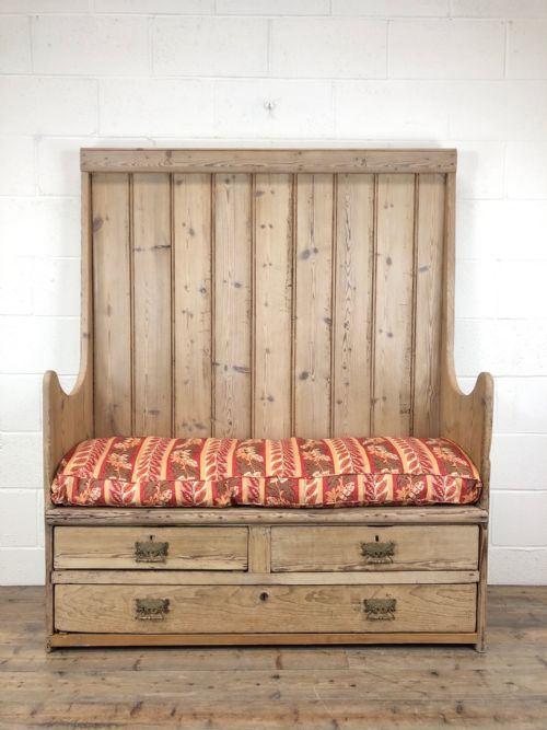 Rustic Antique Pine High Back Tavern Settle