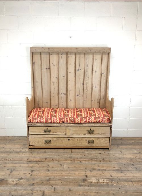 fig 1. Rustic Antique Pine High Back Tavern Settle