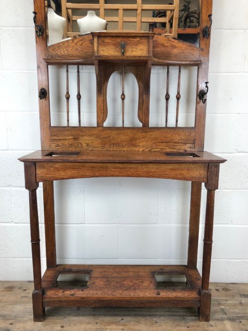 fig 1. Early 20th Century Antique Oak Hall Stand