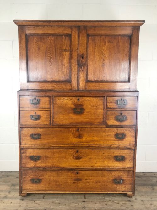 fig 1. Antique 19th Century Oak Campaign Chest with Cupboard