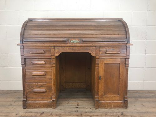 fig 1. Early 20th Century Antique Oak Roll Top Desk