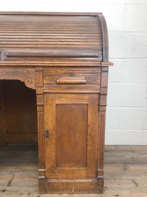 fig 2. Early 20th Century Antique Oak Roll Top Desk