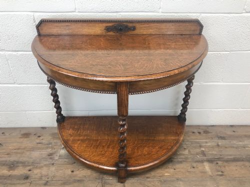 fig 1. Early 20th Century Antique Oak Demi Lune Console Table