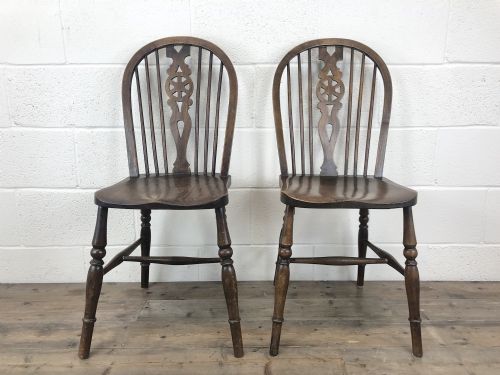 fig 1. Pair of Antique Ash and Elm Wheelback Farmhouse Chairs