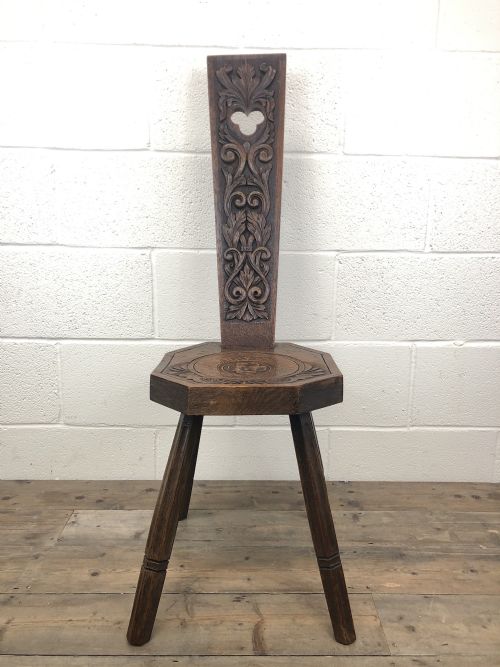 Decorative Antique Carved Oak Welsh Spinning Chair