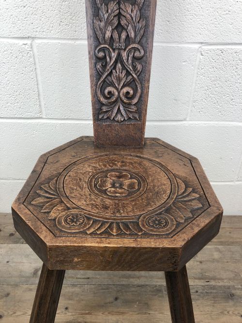 fig 1. Decorative Antique Carved Oak Welsh Spinning Chair