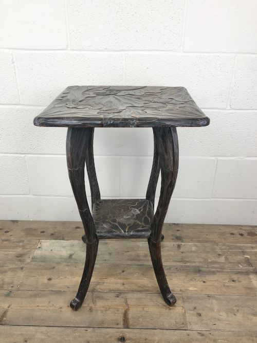 Antique Early 20th Century Liberty Japanese Style Carved Oak Side Table
