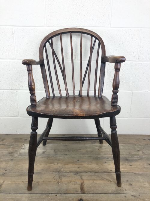 Antique 19th Century Ash and Elm Spindle Back Windsor Armchair