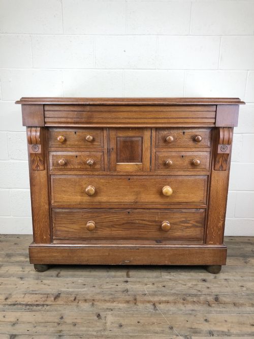 Unusual Large Antique Oak Chest of Drawers with Cupboard