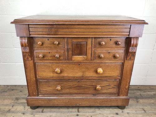 fig 1. Unusual Large Antique Oak Chest of Drawers with Cupboard