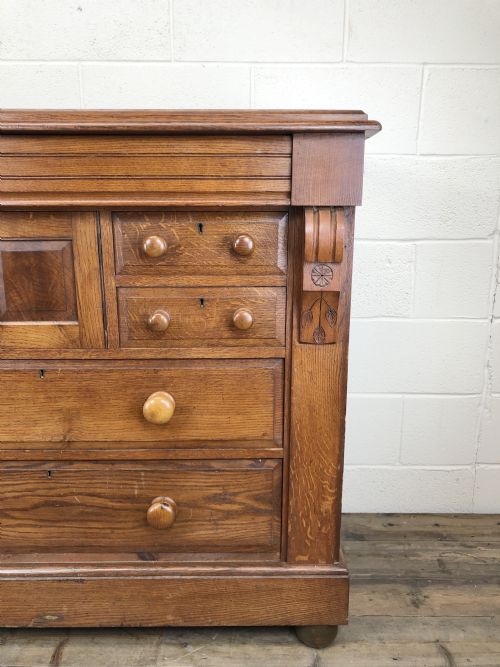 fig 2. Unusual Large Antique Oak Chest of Drawers with Cupboard