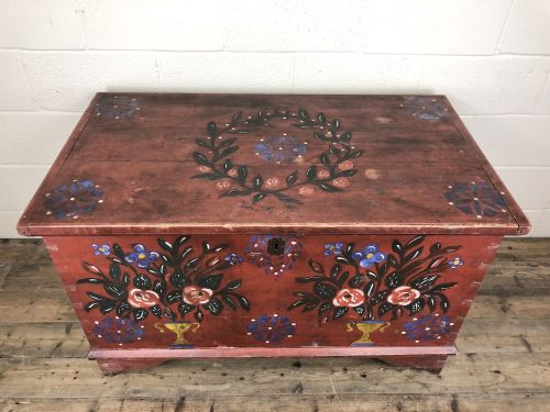 fig 1. Large Decorative Antique Painted Pine Trunk or Chest