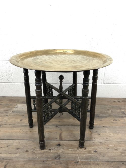 Early 20th Century Middle Eastern Brass Tray Top Folding Table