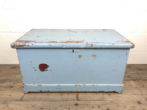 Victorian Blue Painted Pine Trunk with Original Receipt
