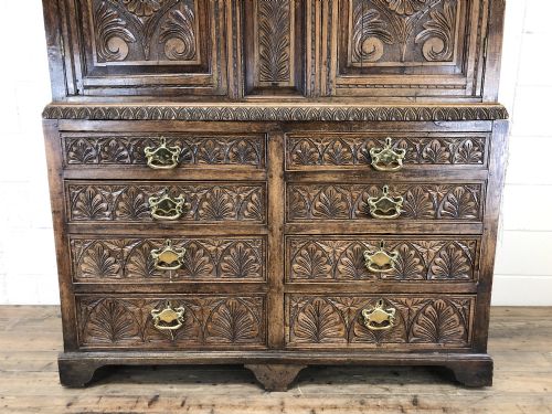 fig 1. Large Antique Heavily Carved Oak Linen Press Cupboard