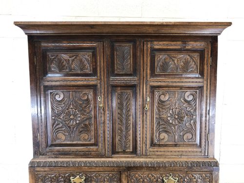 fig 2. Large Antique Heavily Carved Oak Linen Press Cupboard