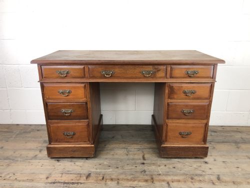 fig 1. Antique Edwardian Mahogany Kneehole Pedestal Desk