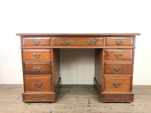 Antique Edwardian Mahogany Kneehole Pedestal Desk