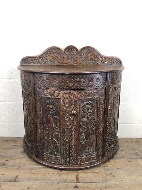 Antique 19th Century Carved Demi Lune Cupboard