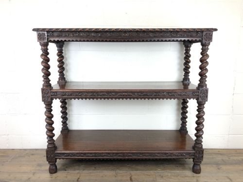 fig 1. Antique Victorian Carved Oak Three Tier Display Shelves