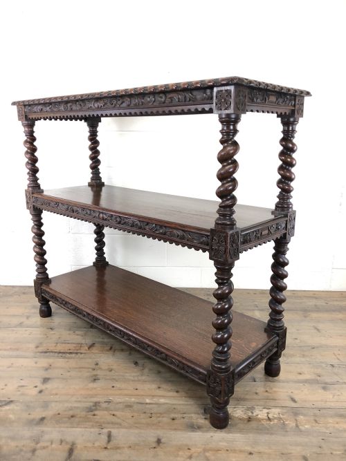 Antique Victorian Carved Oak Three Tier Display Shelves