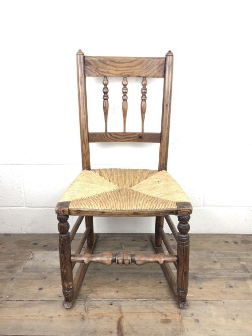 Antique Ash and Elm Rocking Chair with Rush Seat