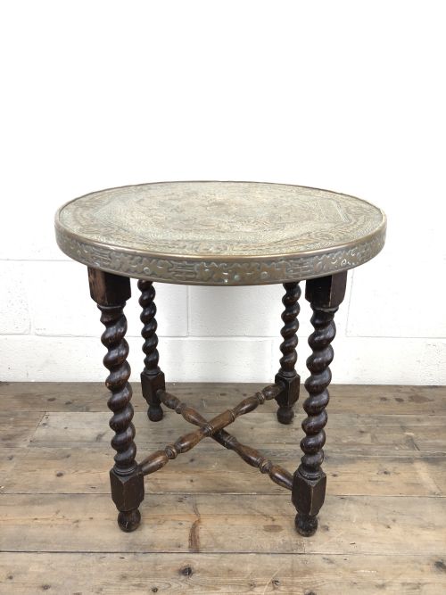 fig 1. Antique Middle Eastern Design Brass Top Folding Table