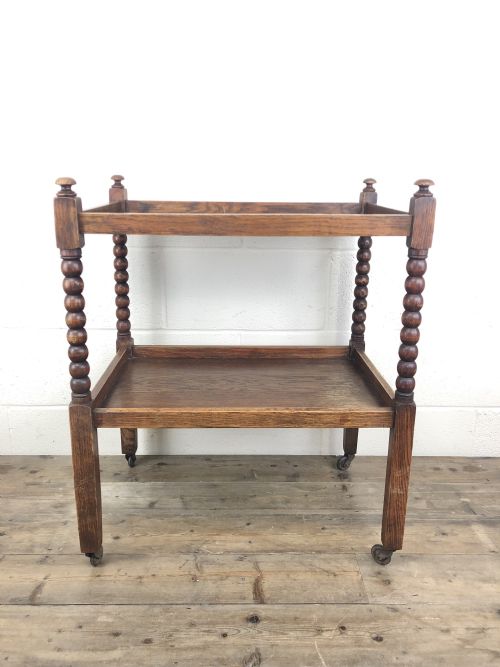 fig 1. Antique Early 20th Century Oak Drinks Trolley or Tea Trolley