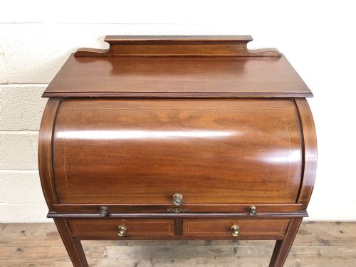fig 1. Edwardian Mahogany Inlaid Cylinder Top Desk