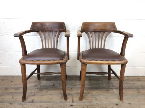 Pair of Early 20th Century Oak and Leather Desk Chairs