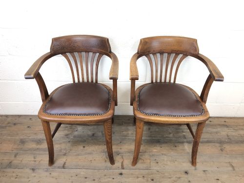 fig 1. Pair of Early 20th Century Oak and Leather Desk Chairs
