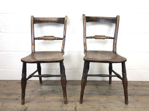 Pair of 19th Century Elm Bar Back Farmhouse Chairs