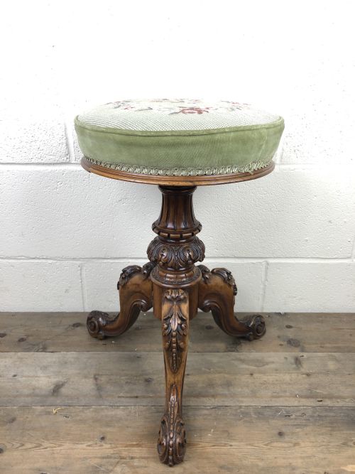 Antique Victorian Mahogany Rise and Fall Piano Stool