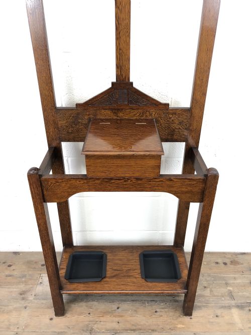 fig 1. Antique Oak Hat and Coat Hall Stand with Mirror