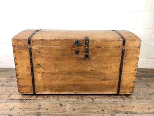 Large Antique Pine Dome Top Trunk