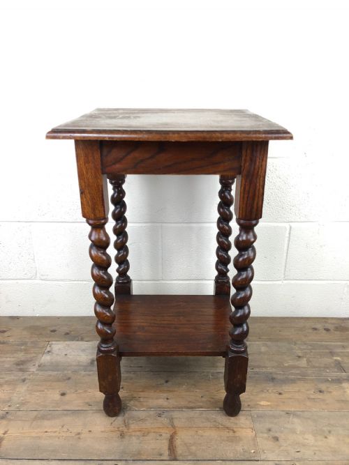 Antique Oak Side Table with Barley Twist Legs