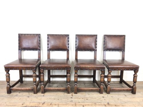 Set of 4 Early 20th Century Leather Dining Chairs