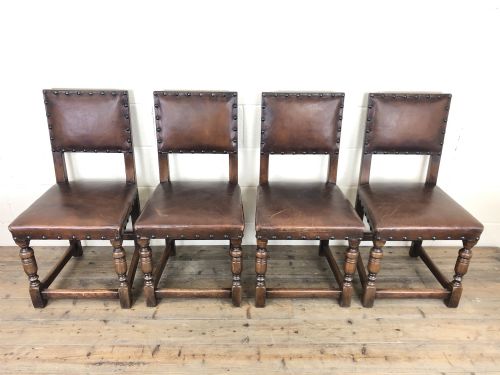 fig 1. Set of 4 Early 20th Century Leather Dining Chairs